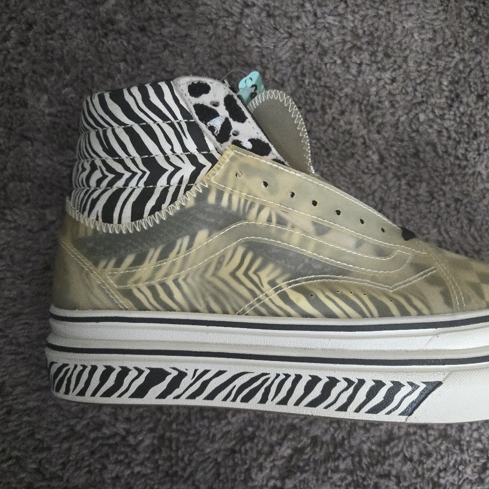 Vans Sk8 Hi Mixed Media Women 10.5 Zebra Black And White Plastic Platform 092025 - Picture 4 of 9